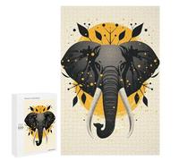 Adults 1000 PCS Jigsaw Puzzle Elephant Vector Portrait with Golden Abstract Circle Jigsaw for Adults Brain Teaser Game Wall Decoration for Is Ideal As A Gift 1000 PCS