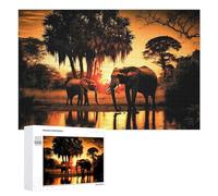Adults 1000 PCS Jigsaw Puzzle Elephants at Sunset in The Wild Adult Jigsaw Puzzle Brain Teaser Game Enhance Memory Birthday And Unique Gifts 1000 PCS