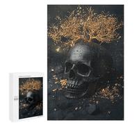 Adults 1000 PCS Jigsaw Puzzle Gothic Black Skull Decor with Gold Tree Jigsaws for Adults Puzzle Precision Cutting Difficult And Challenge Toy Intellectual Game 1000 PCS