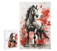 Adults 1000 PCS Jigsaw Puzzle Japan Ink Horse Jigsaw Puzzle Brain Teaser Game But Fun And Humorous for Is Ideal As A Gift 1000 PCS