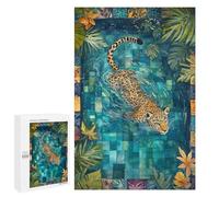 Adults 1000 PCS Jigsaw Puzzle Leopard Swimming in Pool Jigsaw for Adults Brain Teaser Game Wall Decoration for Is Ideal As A Gift 1000 PCS