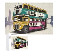 Adults 1000 PCS Jigsaw Puzzle London Calling Double Decker Bus Illustration Jigsaws for Adults Family Game Hand Speed Race Unique Gifts for Birthday And Christmas 1000 PCS