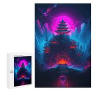Adults 1000 PCS Jigsaw Puzzle Neon Japanese Temple Landscape Jigsaw for Adults Brain Teaser Game Wall Decoration for Is Ideal As A Gift 1000 PCS