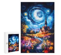 Adults 1000 PCS Jigsaw Puzzle Night Sky Church Painting Jigsaw Puzzle Brain Teaser Game But Fun And Humorous for Is Ideal As A Gift 1000 PCS