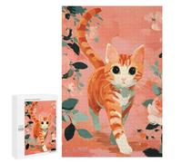 Adults 1000 PCS Jigsaw Puzzle Orange Tabby Cat with Floral Background Jigsaws for Adults Family Game Hand Speed Race Unique Gifts for Birthday And Christmas 1000 PCS