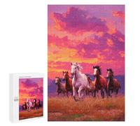 Adults 1000 PCS Jigsaw Puzzle Painted Horses Sunset Jigsaws for Adults Puzzle Precision Cutting Difficult And Challenge Toy Intellectual Game 1000 PCS