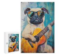 Adults 1000 PCS Jigsaw Puzzle Pug Playing Guitar Art Print Jigsaws for Adults Puzzle Precision Cutting Difficult And Challenge Toy Intellectual Game 1000 PCS