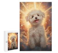 Adults 1000 PCS Jigsaw Puzzle Smiling Bichon Frise in Heaven Jigsaws for Adults Family Game Hand Speed Race Unique Gifts for Birthday And Christmas 1000 PCS