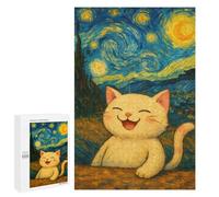 Adults 1000 PCS Jigsaw Puzzle Smiling Cat in Starry Night Style Jigsaw for Adults Brain Teaser Game Wall Decoration for Is Ideal As A Gift 1000 PCS