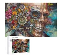 Adults 1000 PCS Jigsaw Puzzle Steampunk Skull with Flowers Adult Jigsaw Puzzle Brain Teaser Game Enhance Memory Birthday And Unique Gifts 1000 PCS