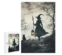 Adults 1000 PCS Jigsaw Puzzle Witch And Black Cat in Foggy Forest Jigsaws for Adults Puzzle Precision Cutting Difficult And Challenge Toy Intellectual Game 1000 PCS