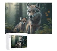 Adults 1000 PCS Jigsaw Puzzle Wolf And Pup in Misty Forest Adult Jigsaw Puzzle Brain Teaser Game Enhance Memory Birthday And Unique Gifts 1000 PCS