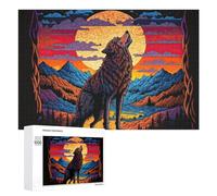 Adults 1000 PCS Jigsaw Puzzle Wolf Howling at Sunset Adult Jigsaw Puzzle Brain Teaser Game Enhance Memory Birthday And Unique Gifts 1000 PCS