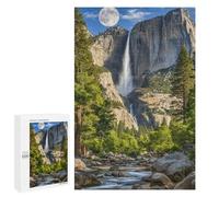 Adults 1000 PCS Jigsaw Puzzle Yosemite Valley Waterfall Moon Jigsaws for Adults Puzzle Precision Cutting Difficult And Challenge Toy Intellectual Game 1000 PCS