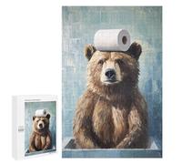 Adults 1000 PCS Puzzle Bear in Bathroom with Toilet Paper Jigsaw Puzzles for Adults Birthday Present Parent-child Interaction Toy Intellectual Game 1000 PCS