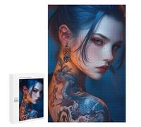 Adults 1000 PCS Puzzle Blue-Haired Woman with Dragon Tattoo Adult Jigsaw Puzzles Analysis And Logic Wishlist with Santa Claus Unique Gifts for Birthday And Christmas 1000 PCS