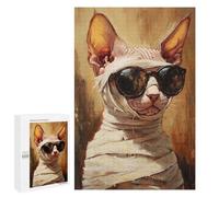 Adults 1000 PCS Puzzle Cat Mummy Sunglasses Art Print Jigsaw Puzzles for Adults Birthday Present Parent-child Interaction Toy Intellectual Game 1000 PCS