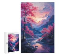 Adults 1000 PCS Puzzle Cherry Blossom Valley Sunset Jigsaw Puzzles for Adults Birthday Present Parent-child Interaction Toy Intellectual Game 1000 PCS