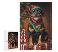 Adults 1000 PCS Puzzle Christmas Rottweiler with Presents Adult Jigsaw Puzzles Difficult Challenge Wishlist with Santa Claus Unique Birthday And Gifts 1000 PCS