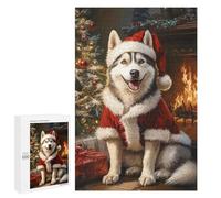 Adults 1000 PCS Puzzle Christmas Siberian Husky Adult Jigsaw Puzzles Difficult Challenge Wishlist with Santa Claus Unique Birthday And Gifts 1000 PCS