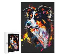 Adults 1000 PCS Puzzle Colorful Australian Shepherd Art Print-2 Adult Jigsaw Puzzles Analysis And Logic Wishlist with Santa Claus Unique Gifts for Birthday And Christmas 1000 PCS