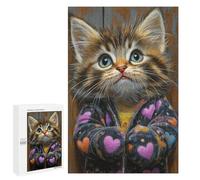 Adults 1000 PCS Puzzle Cute Kitten in Heart Jacket-1 Jigsaws for Adults Puzzle Improve Memory Challenging To Complete Unique Gifts for Birthday And Christmas 1000 PCS