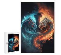 Adults 1000 PCS Puzzle Fire Vs Ice Dragons Yin Yang Art Print Puzzles for Teenagers Precision Cutting for Birthday, Chrismas Toy Intellectual Game 1000 PCS