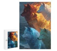 Adults 1000 PCS Puzzle Four Elements Wolves Art Print Jigsaw Puzzles for Adults Birthday Present Parent-child Interaction Toy Intellectual Game 1000 PCS