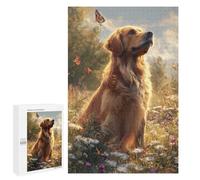 Adults 1000 PCS Puzzle Golden Retriever in Flower Field-2 Jigsaw Puzzles for Adults Birthday Present Parent-child Interaction Toy Intellectual Game 1000 PCS