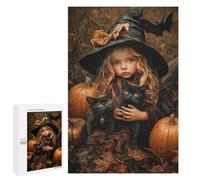 Adults 1000 PCS Puzzle Halloween Witch with Black Cats Adult Jigsaw Puzzles Difficult Challenge Wishlist with Santa Claus Unique Birthday And Gifts 1000 PCS