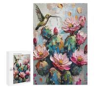 Adults 1000 PCS Puzzle Hummingbird Cactus Flowers Art Print Adult Jigsaw Puzzles Difficult Challenge Wishlist with Santa Claus Unique Birthday And Gifts 1000 PCS