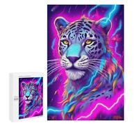 Adults 1000 PCS Puzzle Neon Leopard Art Print Jigsaw Puzzles for Adults Birthday Present Parent-child Interaction Toy Intellectual Game 1000 PCS