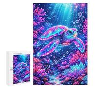 Adults 1000 PCS Puzzle Neon Turtle Underwater Coral Reef Adult Jigsaw Puzzles Analysis And Logic Wishlist with Santa Claus Unique Gifts for Birthday And Christmas 1000 PCS