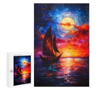 Adults 1000 PCS Puzzle Sailboat Under A Full Moon Adult Jigsaw Puzzle Anti-Stress Toys Analysis And Logic Birthday Present, Gifts, 1000 PCS