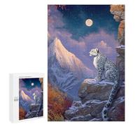 Adults 1000 PCS Puzzle Snow Leopard Moonlit Mountain Jigsaw Puzzles for Adults Birthday Present Parent-child Interaction Toy Intellectual Game 1000 PCS