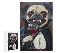 Adults 1000 PCS Puzzle Vampire Pug with Wine Glass Jigsaws for Adults Puzzle Improve Memory Challenging To Complete Unique Gifts for Birthday And Christmas 1000 PCS