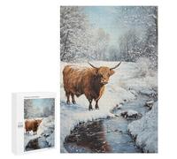 Adults 1000 PCS Puzzle Winter Highland Cow Scene Jigsaws for Adults Puzzle Improve Memory Challenging To Complete Unique Gifts for Birthday And Christmas 1000 PCS