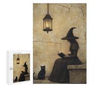 Adults 1000 PCS Puzzle Witch Reading Book with Black Cat Jigsaws for Adults Puzzle Improve Memory Challenging To Complete Unique Gifts for Birthday And Christmas 1000 PCS