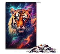Adults 1000 Piece Jigsaw A Tiger Emerging from The Light Family Fun Puzzle with Matching Poster And Trivia Sheet 75x50cm