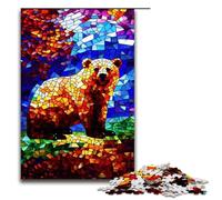 Adults 1000 Piece Jigsaw Bear Stained Glass Style Family Fun Puzzle with Matching Poster And Trivia Sheet 75x50cm