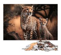 Adults 1000 Piece Jigsaw Cheetah with Cub Family Fun Puzzle with Matching Poster And Trivia Sheet (Size 75x50cm)