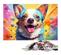 Adults 1000 Piece Jigsaw Colorful Psychedelic Art Chihuahua Dog Family Fun Puzzle with Matching Poster And Trivia Sheet 1000 PCS(38x26cm)