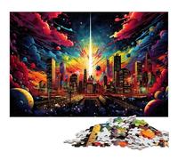 Adults 1000 Piece Jigsaw Colorful Psychedelic Illustration of A New York Family Fun Puzzle with Matching Poster And Trivia Sheet 1000 PCS(75x50cm)