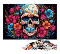 Adults 1000 Piece Jigsaw Colorful Psychedelic Skull Painting Family Fun Puzzle with Matching Poster And Trivia Sheet 1000 PCS(75x50cm)