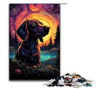 Adults 1000 Piece Jigsaw Handsome Dog with Hanging Ears Under The Night Sky Family Fun Puzzle with Matching Poster And Trivia Sheet 75x50cm