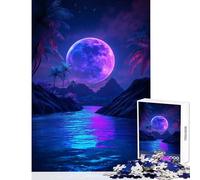 Adults 1000 Piece Jigsaw Puzzle A Futuristic Alien World with A Vibrant Moon Toy Wall Decor Secret Santa Gifts Relaxing Games with Fully Interlocking Randomly Shaped Pieces Size 50x75cm