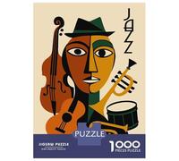 Adults 1000 Piece Jigsaw Puzzle Abstract Jazz Musician with Instruments Jigsaw for Adults Brain Teaser Game Staycation Kill Time Parent-child Interaction 52x38cm/1000pcs