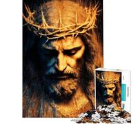 Adults 1000 Piece Jigsaw Puzzle Abstract Jesus Christ with Crown of Thorns Leisure Brain Teaser Play Strong Interlock Hold Well Delicate Gifts for Wall Art (Size 50x75cm)