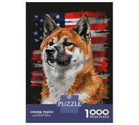 Adults 1000 Piece Jigsaw Puzzle Akita American Flag Jigsaw Puzzle Brain Teaser Game Presents for Women Difficult And Challenge 70x50cm/1000pcs