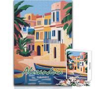 Adults 1000 Piece Jigsaw Puzzle Alexandria, Egypt Travel Poster Brainteaser Family Games Staycation Kill Time Great Gift Size 38x52cm